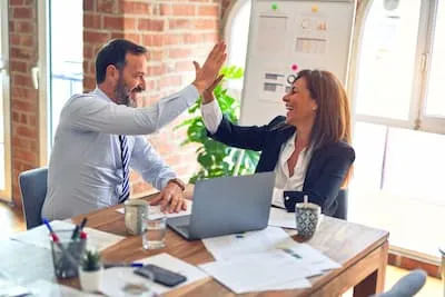 Staffing manager collaborating with client